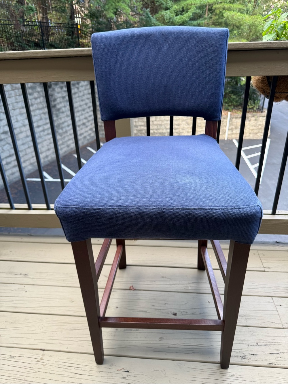 Pier 1 Navy Blue Upholstered Counter Stool with Wood Frame